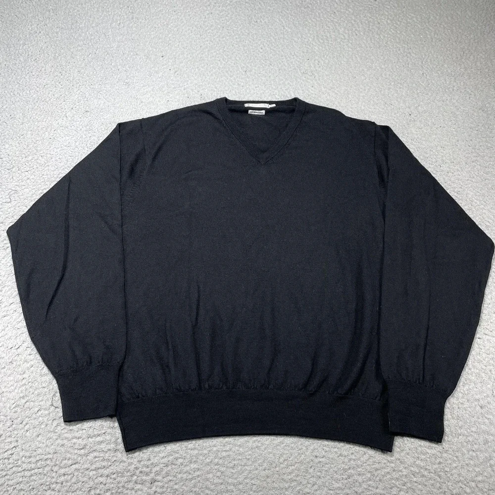Peter Millar Sweater Mens XL Black Merino Wool V Neck Knit Pullover Lightweight